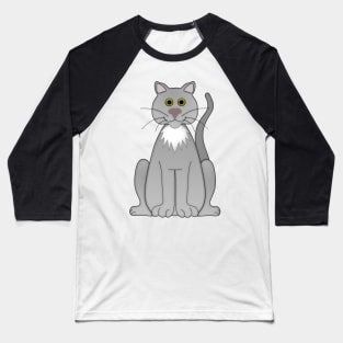 Gray Cartoon Cat with White Ruff Baseball T-Shirt